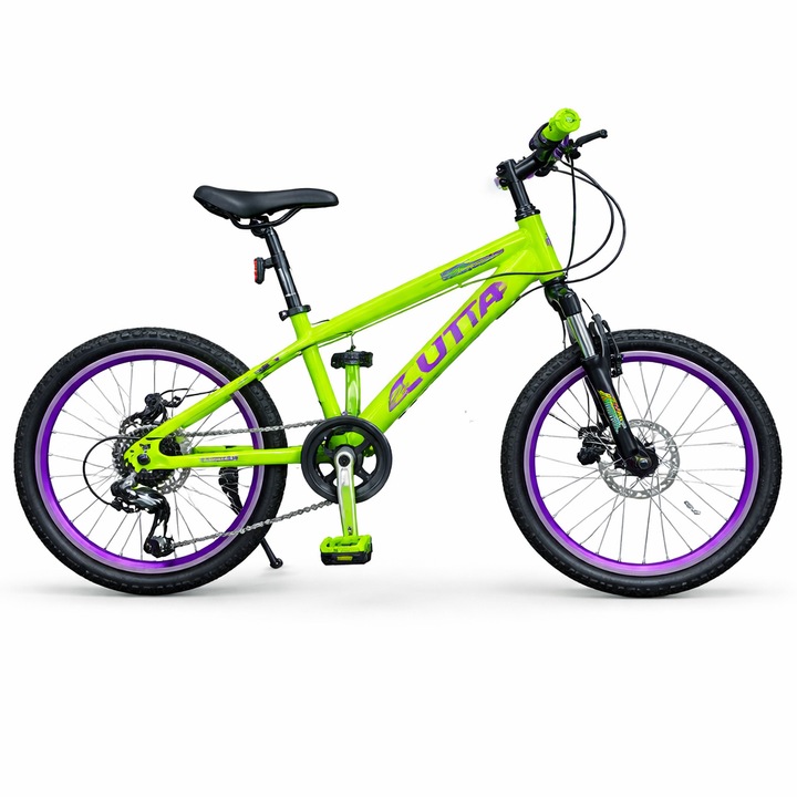 Bicicleta Copii LUTTA 20 Inch, Frane pe Disc, Schimbator Shimano 7 Viteze, Cadru Usor si Rezistent, Suspensie Fata, Roti Sport, Bicicleta MTB pentru Copii 7–12 Ani