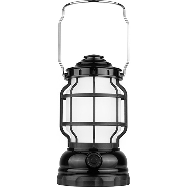 Lampa de Camping Tracer Retro, 200 Lumeni, design retro, portabil, cu carlig, alimentare cu 3 baterii AA