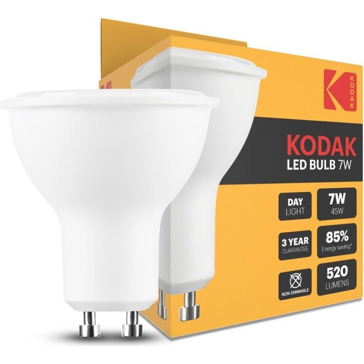 Spot LED Kodak Izzo 7W GU10 6000K, aluminiu-plastic, 520 lumen