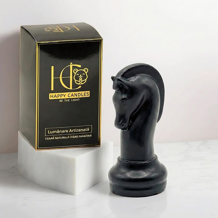 Декоративна свещ от естествен пчелен восък, Happy Candles, Cal Sah, Черна, Ръчно изработена, 39гр