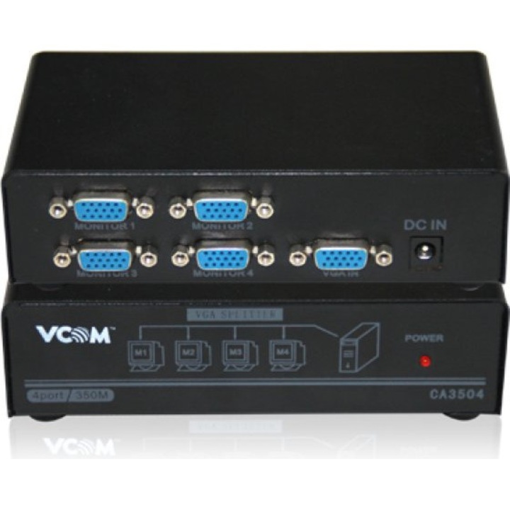 VGA splitter activ 1x4 VCOM, 350MHZ, rezolutie maxima 1920x1440, negru
