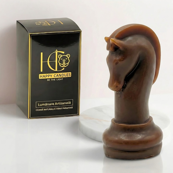 Декоративна свещ от естествен пчелен восък, Happy Candles, Cal Sah, Шоколадово кафяво, Ръчна изработка, 39гр