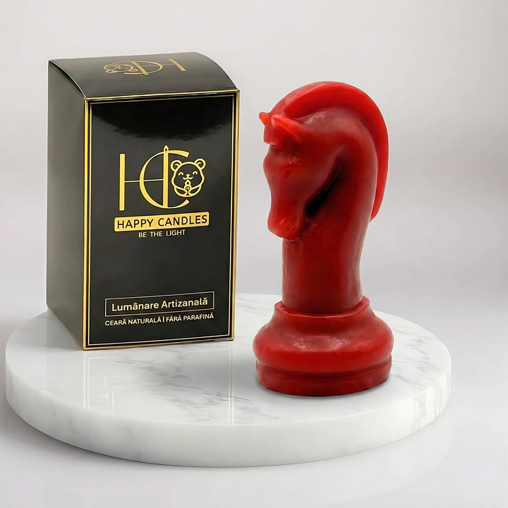 Декоративна свещ от естествен пчелен восък, Happy Candles, Cal Sah, червена, ръчна изработка, 39гр
