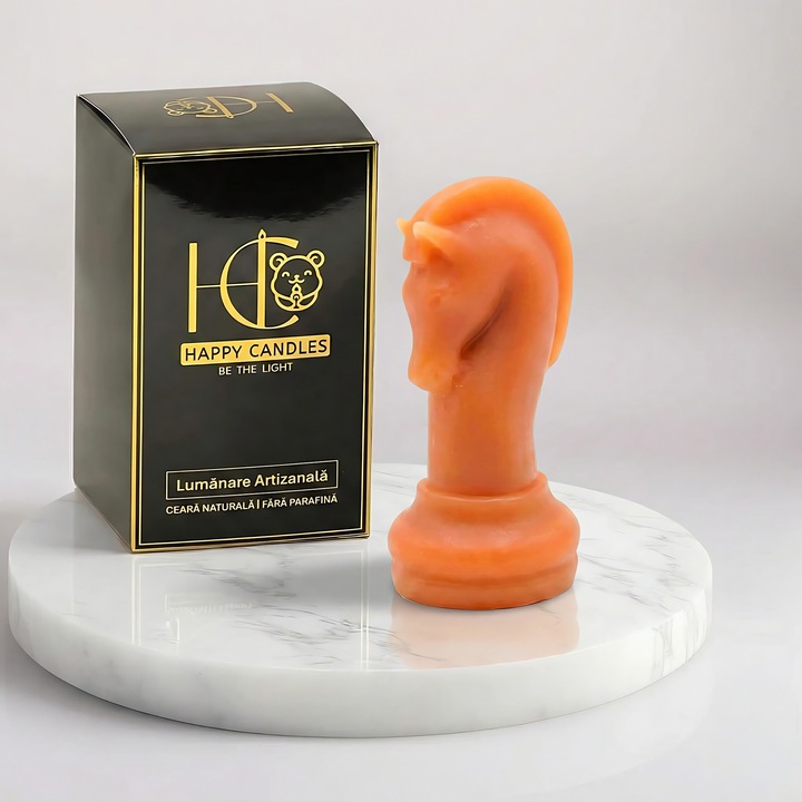 Декоративна свещ от естествен пчелен восък, Happy Candles, Cal Sah, Тиква, Ръчно изработена, 39гр