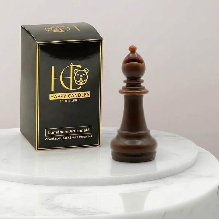 Декоративна свещ от естествен пчелен восък, Happy Candles, Nebun Sah, Шоколадово кафяво, Ръчна изработка, 28гр