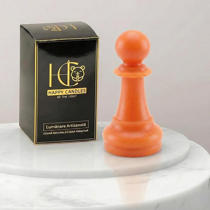 Декоративна свещ от естествен пчелен восък, Happy Candles, Шахматна фигура Пешка, Тиква, Ръчно изработена, 30g