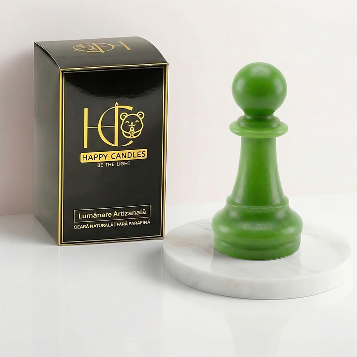 Декоративна свещ от естествен пчелен восък, Happy Candles, Пион Сах, Лайм, Ръчна изработка, 30гр