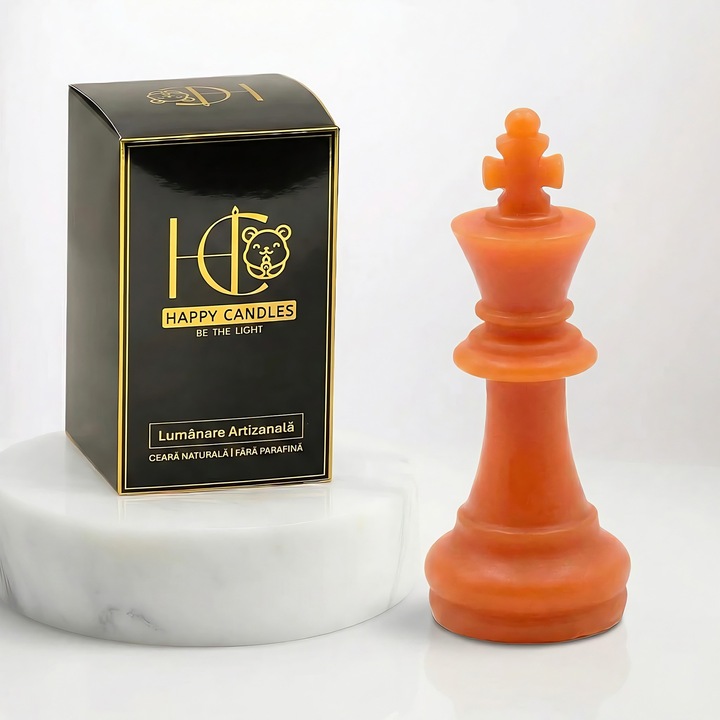 Декоративна свещ от естествен пчелен восък, Happy Candles, Цар Шах, Тиква, Ръчна изработка, 33гр
