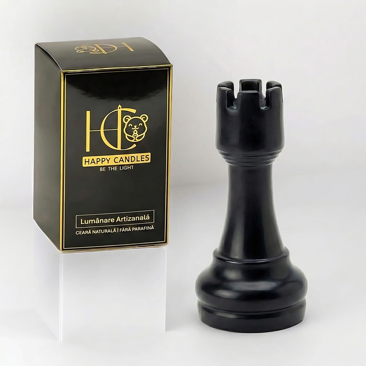 Декоративна свещ от естествен пчелен восък, Happy Candles, Tura Sah, Черна, Ръчно изработена, 33гр