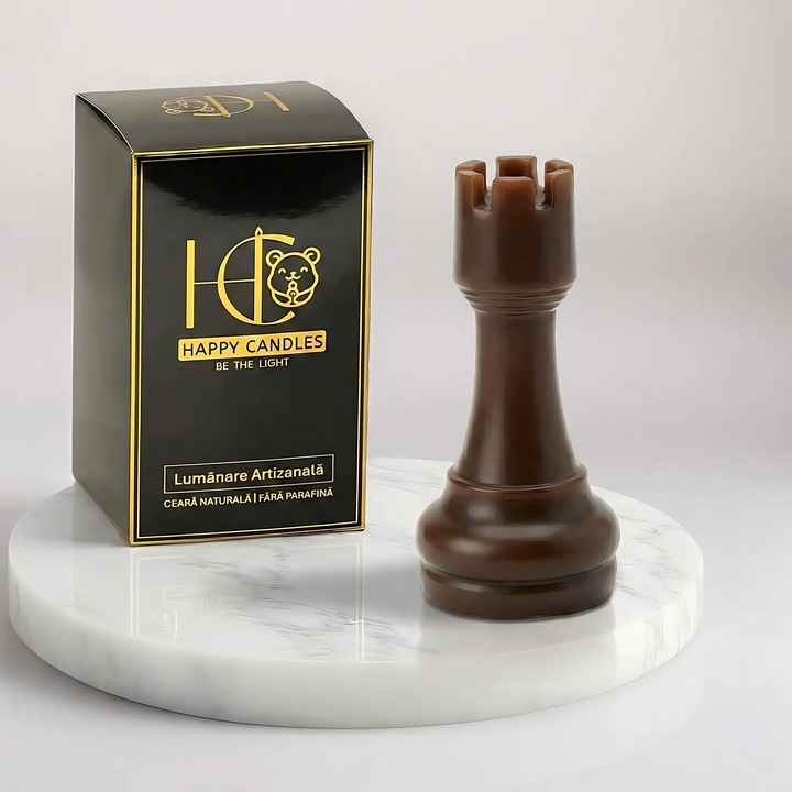 Декоративна свещ от естествен пчелен восък, Happy Candles, Шахматна Кула, Шоколадово Кафяво, Ръчна изработка, 33гр