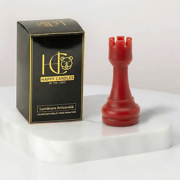 Декоративна свещ от естествен пчелен восък, Happy Candles, Tura Sah, Червена, Ръчно изработена, 33гр