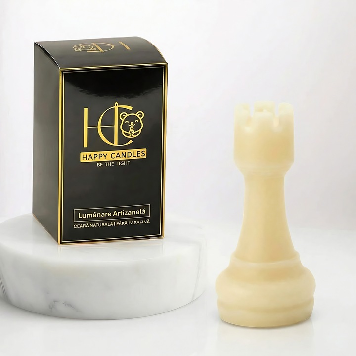 Декоративна свещ от естествен пчелен восък, Happy Candles, Tura Sah, слонова кост, ръчно изработена, 33гр