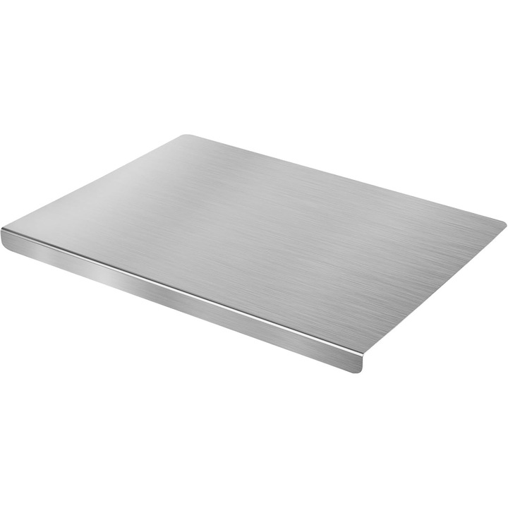 Tocator din Inox Premium, 40x30 cm, cu Margine de Fixare si Covoras din Silicon Antiderapant, Anti-Mucegai, Fara Microplastic, Argintiu