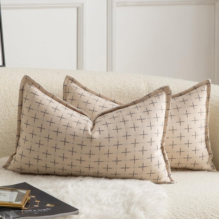 Set 2 huse perna decorative MANDIOO, model tesut, 40 x 80 cm, material tip in, fermoar ascuns, culoare Gri Alb