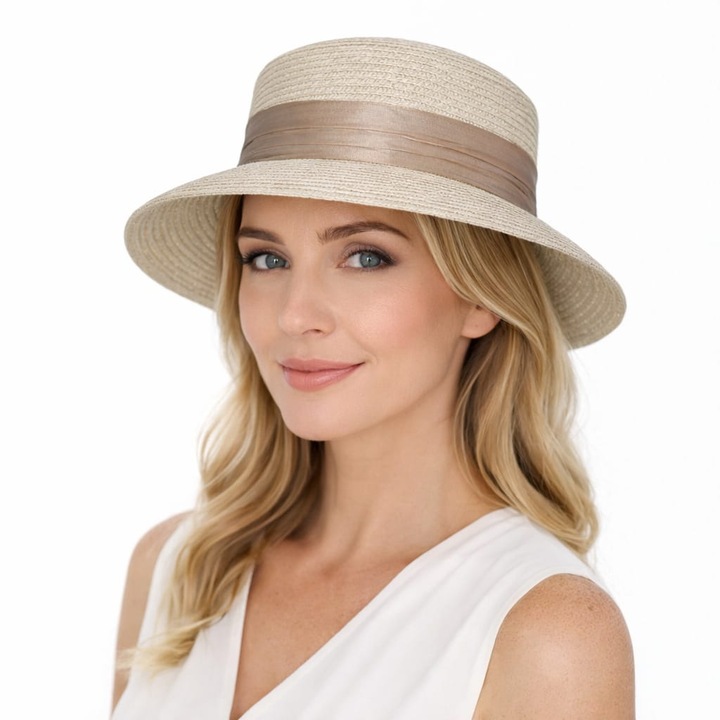 Palarie de soare, dama, bor mic, marime reglabila, Crem