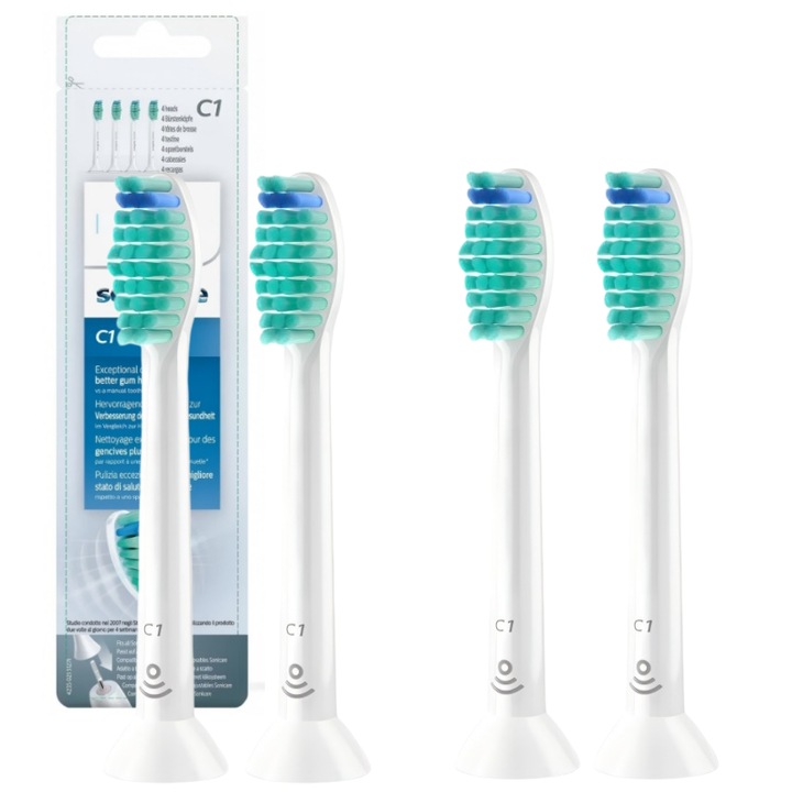 Set de 4 reumpluturi de periuta de dinti electrice, pentru Philips Sonicare ProResults C1 HX6014/07, alb