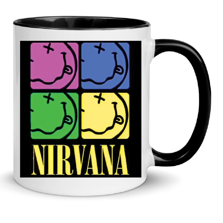 Cana ceramica Nirvana 330ml No.8, neagra si alba, design modern, rezistenta la masina de spalat.