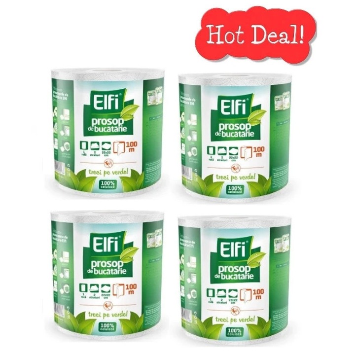 Pachet promo 4 X Prosop de bucatarie Elfi 2 straturi 100m