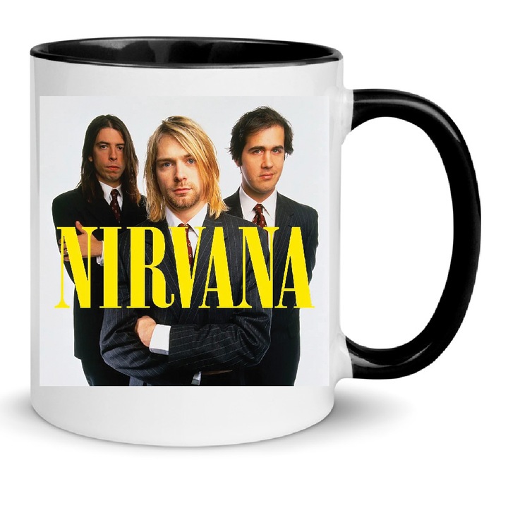 Cana ceramica Nirvana 330ml No.10, neagra si alba, design modern, rezistenta la masina de spalat, pentru cafea si ceai