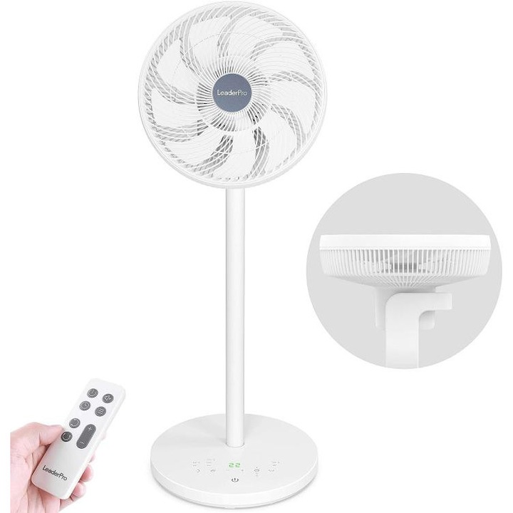 Ventilator/Racitor LeaderPro Turbo Silent, cu telecomandă, 34cm, 13 viteze, funcție de blocare pentru copii, temporizator 1-8 ore