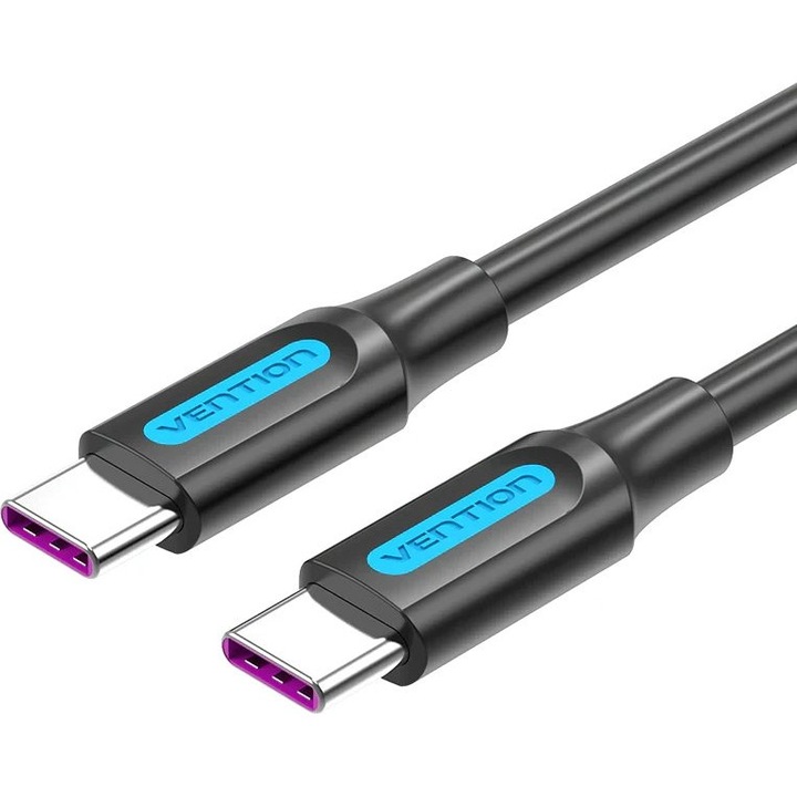 Cablu de date Vention USB 3.1 Type-C la Type-C, 1m, negru, 5A incarcare rapida