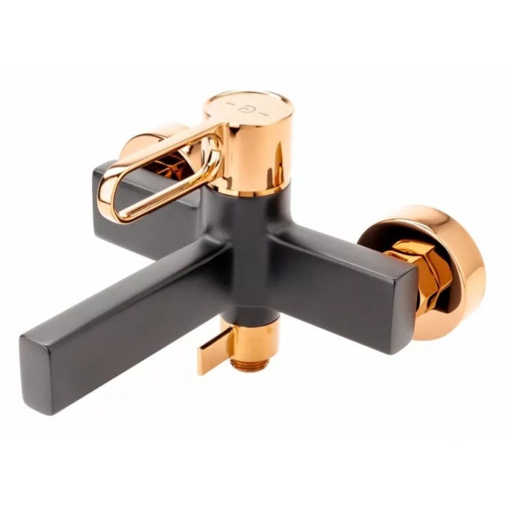 FDesin Zaffiro FD1-ZFR-1-25 kádtöltő csaptelep, 1/2'', falon kívüli, váltószelep, visszafolyásgátló, matt, fekete / réz