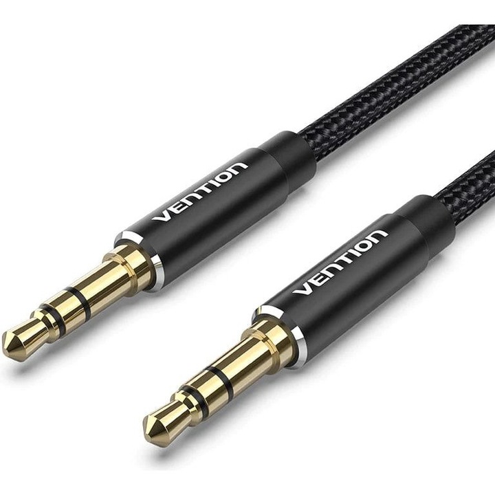 Cablu audio Vention 3.5mm, 1.5m, negru, tip M/M, protejat