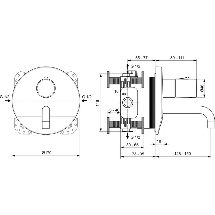 Ideal Standard Ceraplus A6148AA infravörös mosdócsaptelep, 1/2'', fali rögzítés, hálózati tápellátás, króm