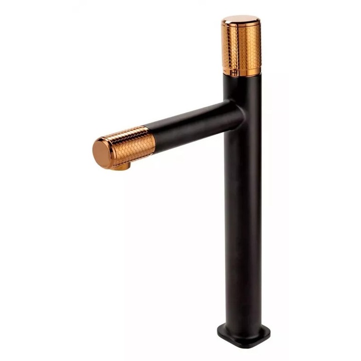 FDesign Ardesia FD1-ARD-2L-25 mosdó csaptelep, 3/8'', XL méret, kerámia betét, szelep, matt, fekete / réz