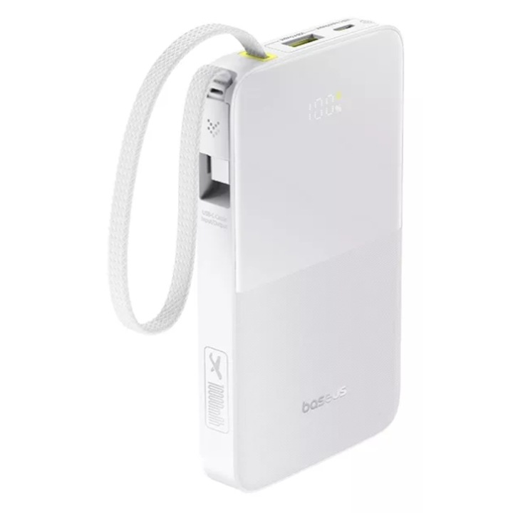 Acumulator extern Baseus EnerFill FC51 Bipow2 Pro, Digital Display, 10.000 mAh, 22.5W, USB-C, USB-A Alb