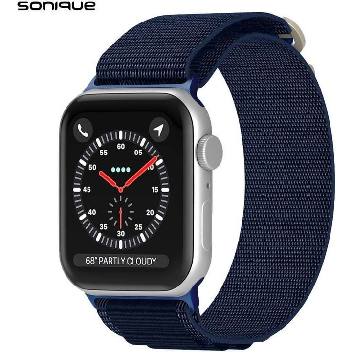 Bratara Alpine Loop din nailon pentru Apple Watch, Sonique, 42/44/45/49mm, albastru inchis, dimensiune unica