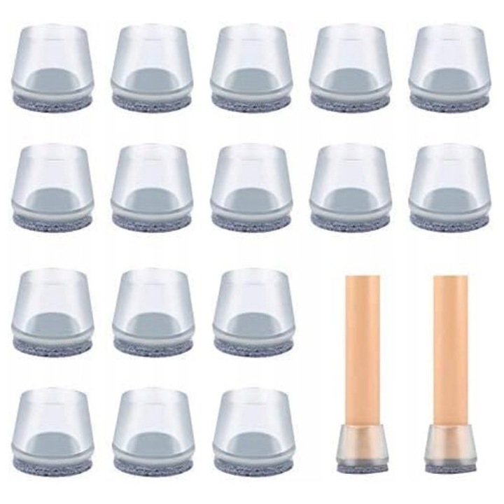 Set 16 protectii pentru picioare scaune, silicon, antiderapante, transparente
