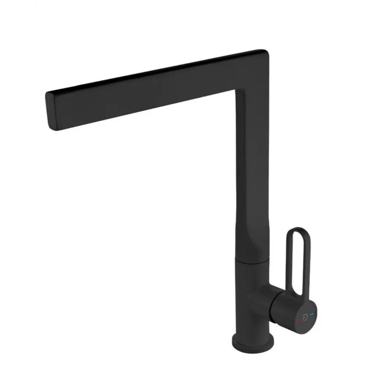 Baterie de bucatarie FDesin Zaffiro FD1-ZFR-4-22, 3/8'', tip L, pipa inalta, pivotanta, mat, negru