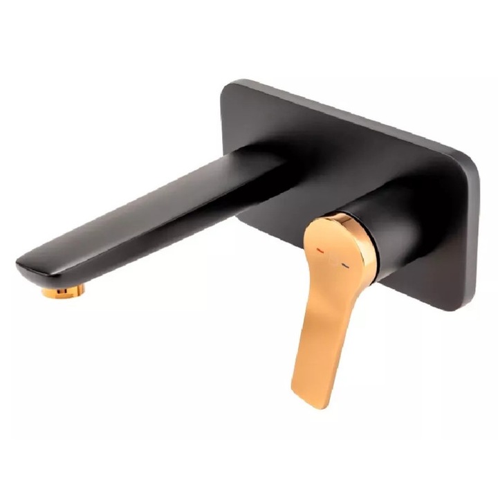 Baterie lavoar FDesign Seppia FD1-SPA-3PA-25, 1/2'', montare pe perete, marimea M, include valva, fara ventil, mat, negru / cupru