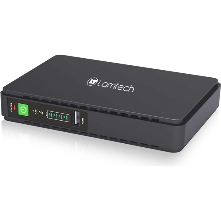 UPS Mini DC 30W cu PoE, Lamtech, 37Wh, 160x105x28mm, 0,40kg