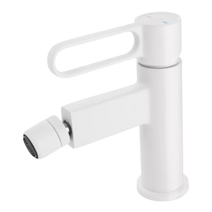 Baterie bideu FDesign Zaffiro FD1-ZFR-6-33, 3/8'', marimea M, monocomanda, aerator, ventil, mat, alb