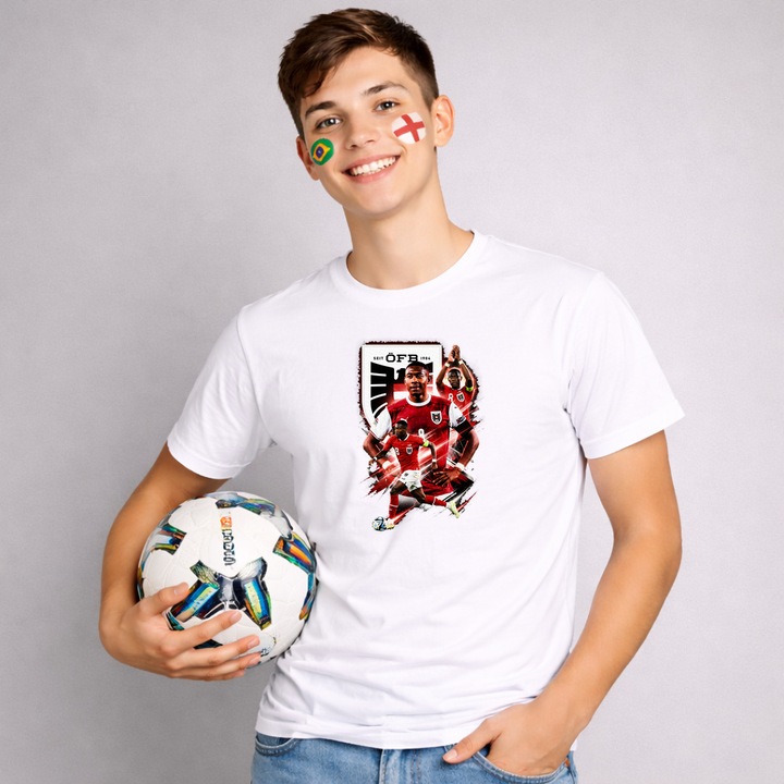 Tricou Marcel Sabitzer Austria World Cup Fifa 2026 V4, Barbat, 100% bumbac, CRI-FLO, Cadou Aniversare Evenimente, Culoare Alb, Marime S