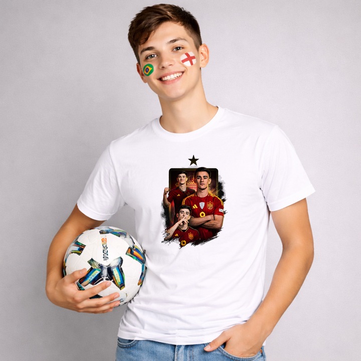 Tricou Pedri Spain World Cup Fifa 2026 V9, Barbat, 100% bumbac, CRI-FLO, Cadou Aniversare Evenimente, Culoare Alb, Marime M