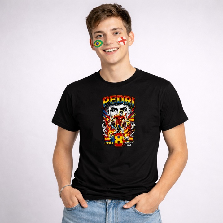 Tricou Pedri Spain World Cup Fifa 2026 V3, Barbat, 100% bumbac, CRI-FLO, Cadou Aniversare Evenimente, Culoare Negru, Marime XL