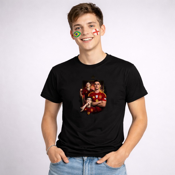 Tricou Pedri Spain World Cup Fifa 2026 V9, Barbat, 100% bumbac, CRI-FLO, Cadou Aniversare Evenimente, Culoare Negru, Marime L