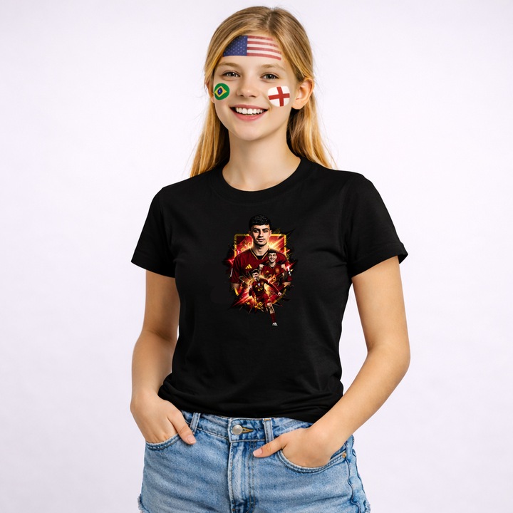 Tricou Pedri World Cup Fifa 2026 V5, Dama, 100% bumbac, CRI-FLO, Cadou Aniversare Evenimente, Culoare Negru, Marime XS