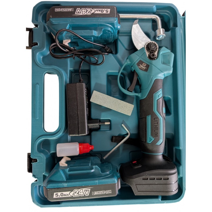 Електрически ножици за клони 24V, 30мм, безчетков мотор, с батерия, за градина, лозе и овощни дървета