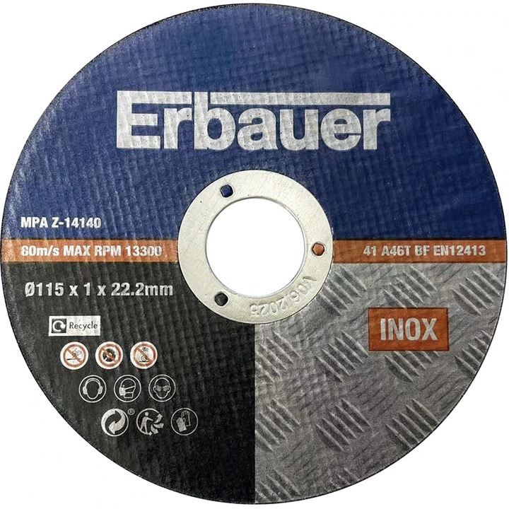 Диск за ъглошлайф ERBAUER, метал, 115x22.2мм, 10 броя