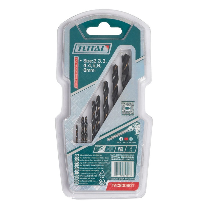 Set burghie pentru metal TOTAL HSS, 8 bucati