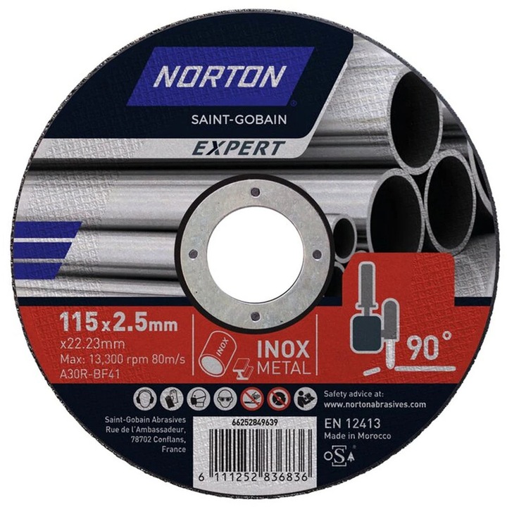 Диск за рязане за ъглошлайф NORTON Expert, 115 x 1 x 22 мм, алуминиев оксид, кафяв