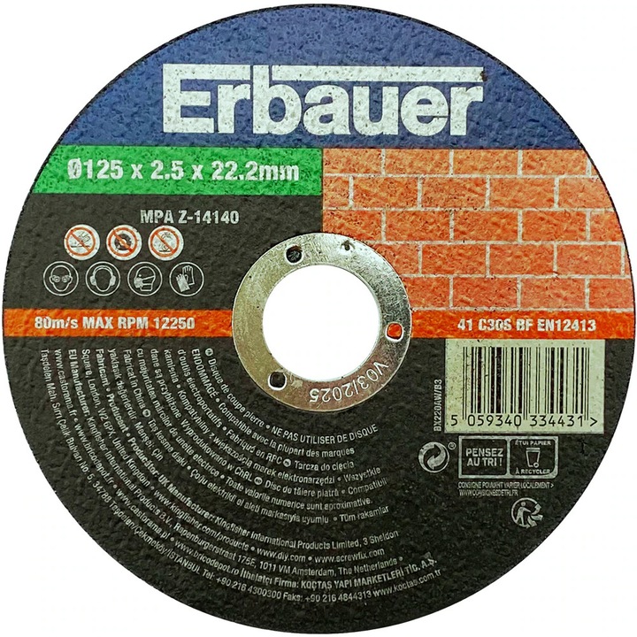 Disc polizor ERBAUER, piatra, 125x22.2mm