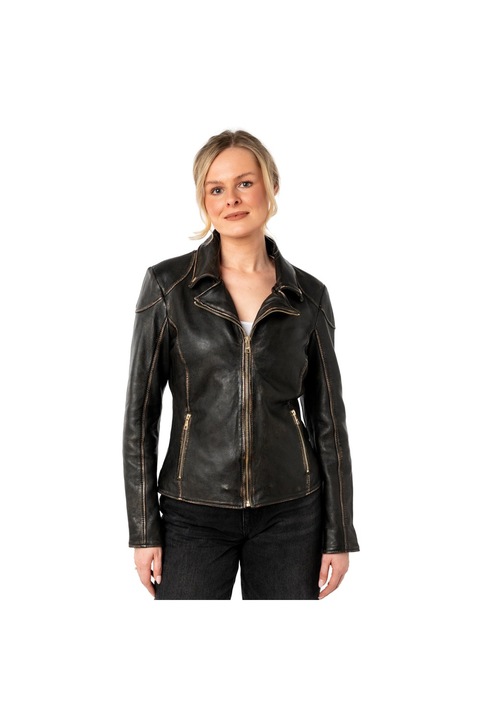 Geaca de Piele Dama Mauritius Negru/Bej MWPeetho, Negru