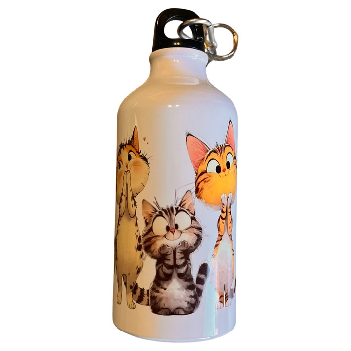 Алуминиева бутилка за вода FIBER (500 ml) с карабинер, забавни котенца