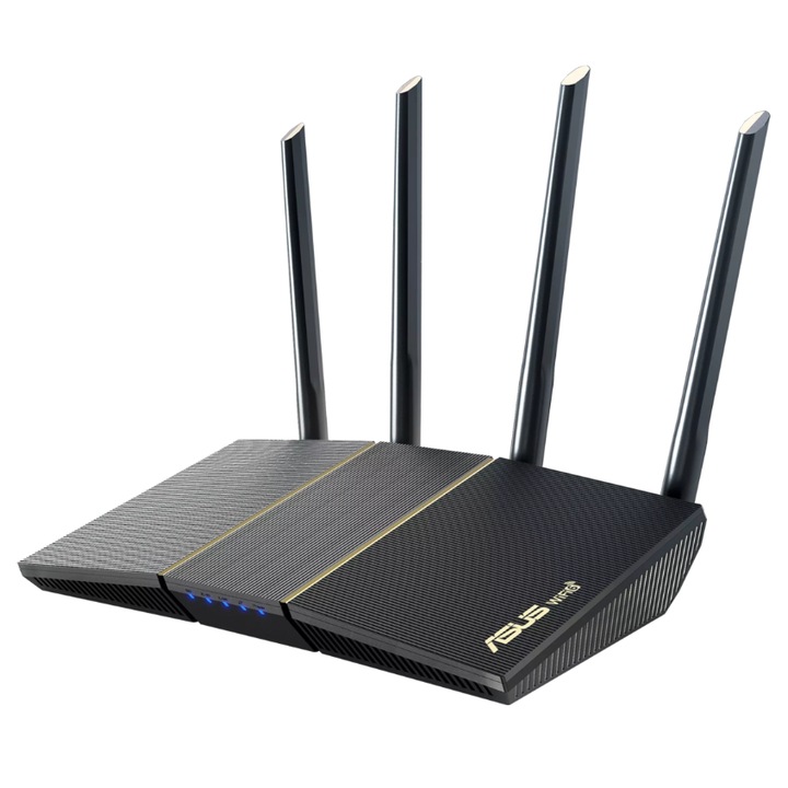 Asus vezeték nélküli router RT-AX57, AX3000 2402 Mbps+ 574 Mbps, kétsávos-2.4, 5Ghz, WI-FI 6, 4 x külső antenna, Processzor: 1.7GHz négymagos, Memória: 256 Mb RAM, 128Mb Flash, interfész: 1 x WAN, 4 x 10/100