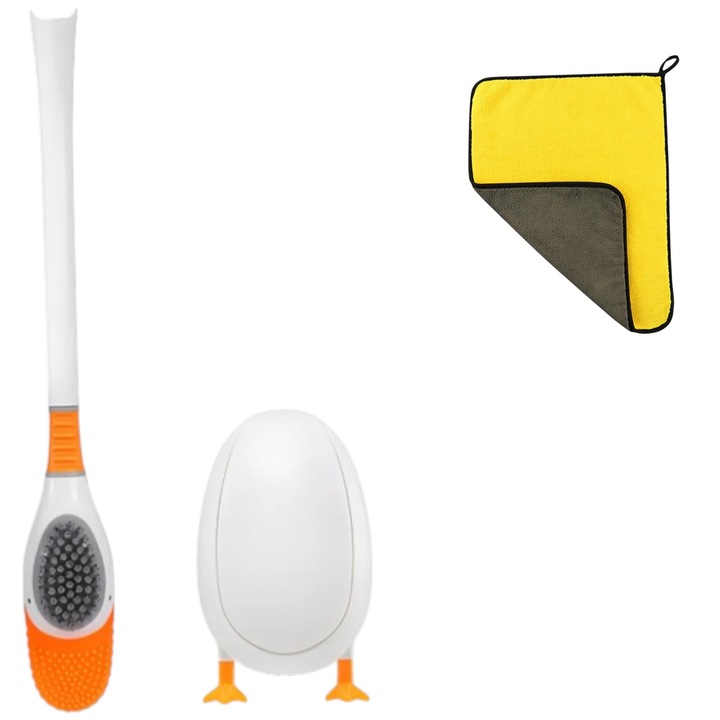 Perie Toaleta, Baie, WC forma rata cu suport, varf silicon si perie +1 laveta multisuprafete